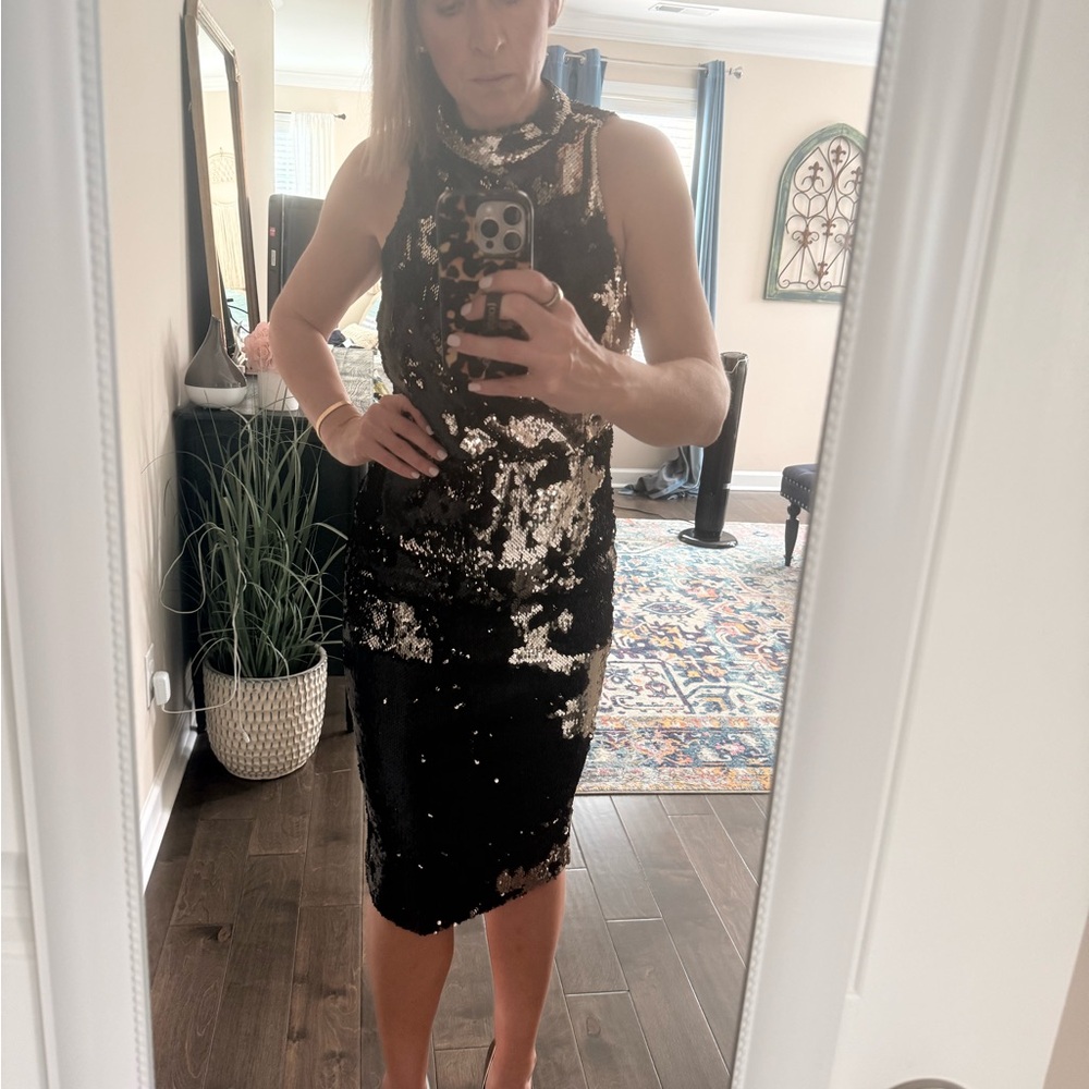 Zara Black and Silver Sequin Midi Dress